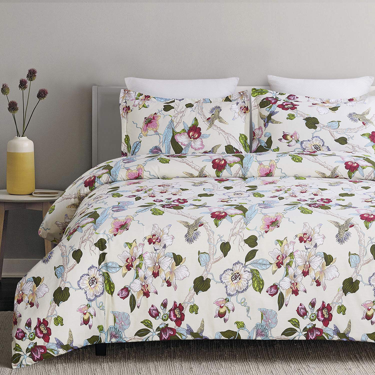 Green Floral/Flower Leaf Bird Print Pattern, Microfiber Comforter